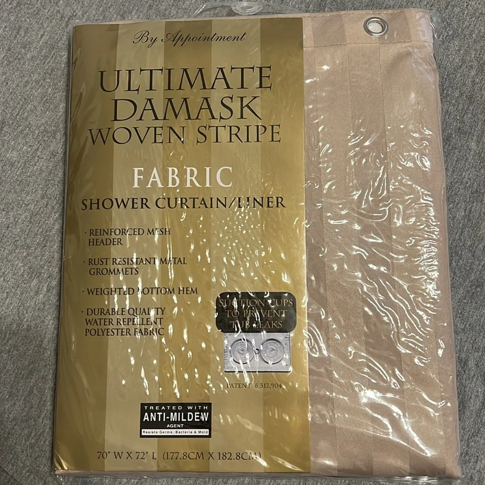 Fabric Damask Woven Stripe Shower Curtain Liner